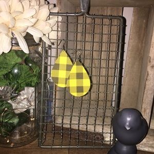 Yellow Buffalo Plaid Faux Leather Earrings